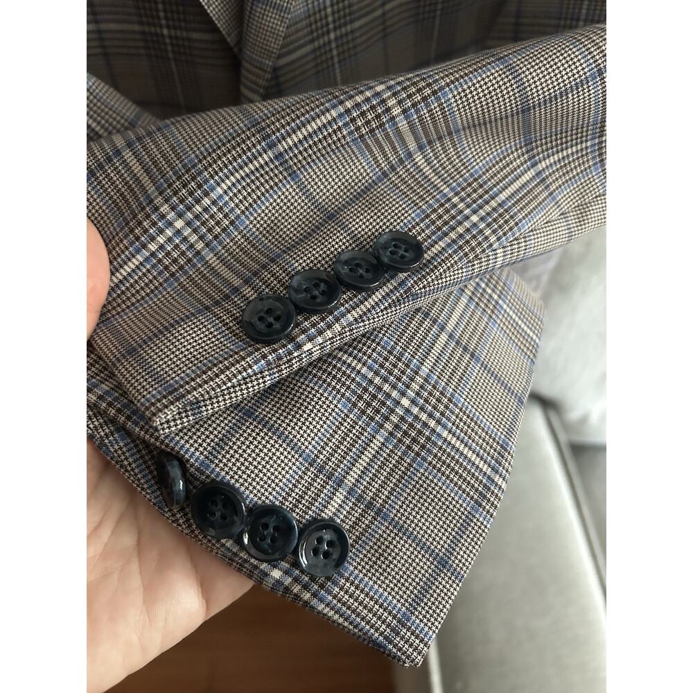 REDA Italy Mens 40 Blazer Sport Coat Brown Blue Plaid Wool Preppy - Picture 4 of 16